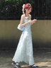 SNYDER WEAR法式甜美藍色碎花吊帶連衣裙女夏季新款小個(gè)子收腰顯瘦無(wú)袖長(cháng)裙子 圖片色 S 曬單實(shí)拍圖