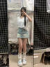 燦圖美式潮流牛仔半身裙女夏季新款辣妹緊身顯瘦百搭a字包臀超短熱褲 淺藍色 M 【建議90-100斤】 曬單實(shí)拍圖