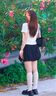 森馬（Semir）休閑褲女純色松緊腰短褲2025夏溫柔寬松花苞褲少女感109325125004 曬單實(shí)拍圖
