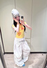 LDBE多巴胺穿搭黃色正肩短袖t恤女夏季設(shè)計感小眾花卉印花修身上衣服 黃色 S 曬單實拍圖