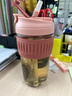 樂(lè )扣樂(lè )扣（LOCK&LOCK）咖啡杯耐熱玻璃水杯子男女學(xué)生便攜式雙飲吸管杯隨手杯500ML粉色 曬單實(shí)拍圖