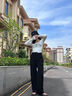 京多夢西裝褲女2025夏季新款高腰顯瘦垂感寬松休閑闊腿長褲子女裝闊腿褲 黑色 M (95-105斤) 曬單實(shí)拍圖