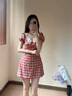 UNIFREE【25年夏款】美式復(fù)古學(xué)院風(fēng)時(shí)髦花邊領(lǐng)收腰格子連衣裙 紅色 XL 曬單實(shí)拍圖