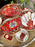 曼遠景德鎮琺瑯彩紅餐具套裝骨瓷碗碟家用新婚結婚喬遷用高端碗盤(pán) 皇家紅【湯碗10人配置】 70件套 曬單實(shí)拍圖