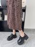 康莉深口單鞋女2025年春季新款時尚粗跟厚底增高樂福鞋系帶小皮鞋 經(jīng)典黑 35 (225mm) 曬單實拍圖