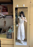 微光里法式V領(lǐng)碎花連衣裙女夏新款氣質(zhì)甜美高級(jí)感度假風(fēng)收腰顯瘦a字長(zhǎng)裙 白色 S 曬單實(shí)拍圖