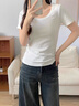 斤慕正肩短袖t恤女2026新款女裝半高領(lǐng)修身顯瘦內搭打底衫外穿白色t恤 乳白色 M 建議95-105斤 曬單實(shí)拍圖