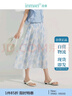 茵曼垂感花卉2025夏季女裝新款寬松大擺a字傘裙 湖水藍(lán)色花-半身裙 L 曬單實(shí)拍圖
