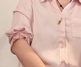 尚都比拉夏季通勤襯衫女光澤感休閑襯衣堆堆袖設計感V領上衣 粉色 XL 曬單實拍圖