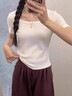 山朵棉2025新款夏季白色短袖t恤女低領(lǐng)修身打底衫螺紋修身顯瘦時(shí)尚上衣 白色 M 曬單實(shí)拍圖