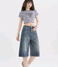森馬（Semir）涼感T|短袖T恤女短款緊身正肩2025夏季復古條紋上衣109325100039 曬單實拍圖
