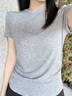 Teenie Weenie小熊T恤女2025春夏新款甜酷潮流活力捏褶圓領短袖T恤打底衫上衣 中灰色 S 曬單實拍圖