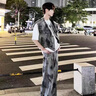安初夏痞帥高級感男裝酷搭配一整套夏裝無袖牛仔馬甲闊腿褲套裝男模穿搭 灰色 牛仔馬甲+牛仔褲一套 L 曬單實拍圖