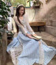 小野七天蕾絲拼接不規(guī)則藍色格子半身裙女2025夏海邊穿搭a字大擺長裙子 藍色格子半身裙(含內襯) M 建議體重100-110斤 曬單實拍圖