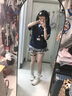 LDBE美式復(fù)古小狗刺繡假兩件短袖t恤女夏季新款學(xué)院風(fēng)polo領(lǐng)拼接上衣 藏青色 L 曬單實(shí)拍圖