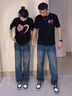 文頗100%純棉2025新款t恤女簡約美系潮牌短袖男寬松百搭ins情侶裝上衣 A3-27-大愛心短袖-黑單件 XL 曬單實拍圖