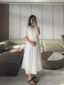 Sellynear孕婦裙子夏季新款時(shí)尚法式穿搭慵懶手工壓褶輕盈連衣裙 優(yōu)雅白 S 曬單實(shí)拍圖