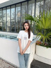 lagogo簡約印花圓領T恤女拉谷谷2025年夏季新款清爽通勤百搭小白t 本白色 M 曬單實拍圖