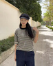 旅途原品ltyp 真絲亞麻棉經(jīng)典升級(jí)條紋T恤休閑拼接撞色短袖上衣女 短袖-黑杏條紋 現(xiàn)貨 M 曬單實(shí)拍圖