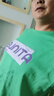蘇檸檸純棉短袖女裝夏季寬松t恤女韓版半袖開(kāi)叉體恤衫上衣打底衫 綠色（AT英文） 2XL 建議135-150斤 曬單實(shí)拍圖