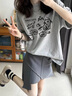 妙奕嘉短袖女新款2025年寬松潮流t恤純棉夏季女裝半袖上衣顯瘦遮肚子 卡通寬松短袖【淺灰色】 M 【建議85-100斤】 曬單實拍圖