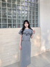 香影灰色休閑運動套裝女2025夏裝新款泡泡袖t恤衛(wèi)裙半身裙兩件套 中灰 S 155/80A/85-95斤 曬單實拍圖
