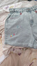 紫涵（ZIHAN）紫涵做舊卷邊刺繡牛仔短褲女2025年夏季新款松緊高腰藍(lán)色休閑熱褲 牛仔藍(lán) S 曬單實(shí)拍圖