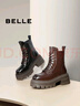 百麗（Belle）千層靴時(shí)尚復古馬丁靴女增高厚底短靴B2303DZ4預售 棕色 37 (235mm) 曬單實(shí)拍圖