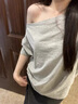 繪詩慧短袖T恤女新款2025年夏季潮流純欲一字肩上衣寬松遮肚子顯瘦半袖 斜肩寬松T恤【灰色】 L 【建議95-110斤】 曬單實拍圖