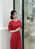 初蟬衣事新中式改良旗袍女2025新款中國(guó)紅結(jié)婚訂婚禮服魚尾連衣裙 胭脂紅 S （現(xiàn)貨） 曬單實(shí)拍圖