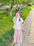 旗鉑漢服女童夏季新款兒童旗袍國(guó)風(fēng)連衣裙 月綺羅藍(lán)色不含胸前配飾140 曬單實(shí)拍圖