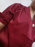 XHUE真絲T恤100%桑蠶絲女士高檔t恤上衣裝夏裝襯衫女士半袖體恤小衫 酒紅色 2XL （125-135斤） 曬單實(shí)拍圖