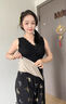 古今（GUJIN）羊絨保暖背心女秋冬新款暖腹蠶絲帶胸墊內搭打底可外穿內衣吊帶女 曬單實(shí)拍圖