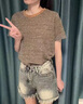 短袖t恤女2025新款寬松拼接圓領條紋半袖上衣體恤衫T恤夏季時尚 姜黃色 M 建議80-95斤 曬單實拍圖