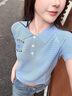 MARDI官方正品韓系學(xué)院風(fēng)POLO領(lǐng)針織衫25夏休閑小眾輕奢潮牌短袖T恤 TF128藍(lán)色 均碼 曬單實(shí)拍圖