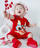 G. DUCKKIDS純棉連體衣滿月嬰兒衣服夏季男寶寶包屁衣周歲百天拍照服裝中國風(fēng) 紅色純棉短袖龍 120克 90cm 曬單實(shí)拍圖