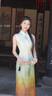 HECO【翠墨山水】新中式2025夏季新品人絲暈染雪紡水滴領旗袍連衣裙女 淺綠色 S 曬單實拍圖