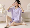 睡衣女夏季2025年新款帶胸墊短袖短褲薄款可外穿家居服套裝jdc 紫色布朗熊【胸墊雙短】 L 100-120斤 曬單實拍圖