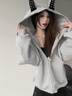 棉致美式復(fù)古小惡魔外套女春秋季2025新款高街潮流寬松連帽開(kāi)衫衛(wèi)衣 1006淺灰色【高品質(zhì)45】 L 105-125斤 曬單實(shí)拍圖