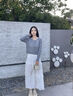 尚靜甜美少女感三件套25年秋新針織衫+蕾絲背心+蛋糕仙女裙 灰色+白色 M 曬單實(shí)拍圖