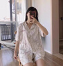 CEENIU情侶睡衣夏季2025年新款冰絲短袖高級(jí)感可外穿寬松男女家居服套裝 情侶睡衣【水墨-女】 L 曬單實(shí)拍圖