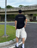 倉石一樹 KAZUKI KURAISHI倉石一樹潮牌新款休閑百搭碎花字母短袖t恤男夏季寬松簡約情侶裝 黑色 XL 曬單實拍圖