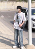 唐號夏季短袖t恤男寬松學(xué)生韓版潮流休閑五分袖男裝體恤衫大碼半截袖 白色 XL 曬單實(shí)拍圖