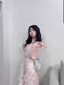 世希大碼甜美風(fēng)粉色碎花連衣裙女夏季胖mm藏肉顯瘦溫柔風(fēng)收腰吊帶長裙 粉色連衣裙 M 曬單實拍圖