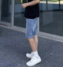 KILO METERS牛仔褲男2025夏季潮牌直筒彈力牛仔五分褲男KM男裝藍灰色28 曬單實拍圖