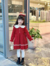 G.DUCKKIDS小黃鴨女童連衣裙秋冬女寶寶公主裙兒童裙子長袖加絨娃娃領(lǐng)珍珠裙 春秋款-紅色 120 cm 曬單實拍圖