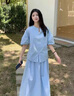 拉夏貝爾（La Chapelle）藍(lán)色清冷松弛感穿搭套裝裙女2025夏新款法式短袖襯衫半身裙兩件套 藍(lán)色 M 115斤內(nèi) 曬單實(shí)拍圖