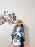 恒源祥斗篷披肩女2025新款旅游穿搭圍巾民族風(fēng)麗江云南外搭薄款針織拼接 湖藍(模特同款) 曬單實(shí)拍圖