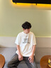 勁霸男裝（K-Boxing）【情侶款】秋冬時(shí)尚潮流廓形拳擊印花男女款T恤CTCN3726 米白（King款） XL 曬單實(shí)拍圖
