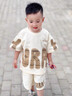 G.DUCKKIDS小黃鴨巴拉親子男童酷帥短袖套裝夏季2025新款洋氣兒童裝寶寶休閑 米白 100 cm 曬單實拍圖
